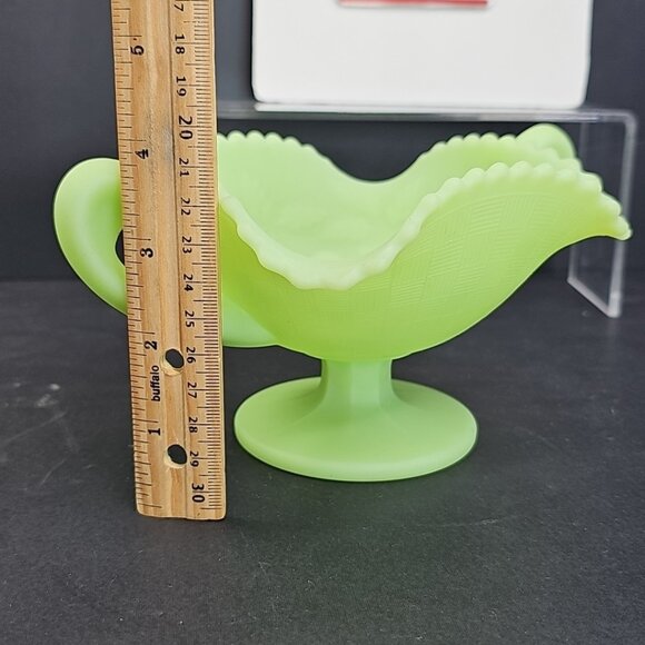 Fenton Uranium Lime Green Satin Footed Candy Dish With Handles Geiger Checked - Picture 4 of 15